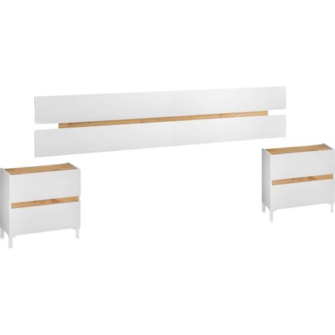 Cabecero con mesitas Tempus Blanco Artik (Blanco Mate) - Roble Nodi (ancho) x 47cm (alto) (1/5)