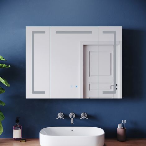 ELEGANT Bathroom Wall Cabinets Illuminated with LED Mirror Shaver Socket Anti-Fog Function and 3 Lighting Modes, Three Doors 800x600mm (1/5)