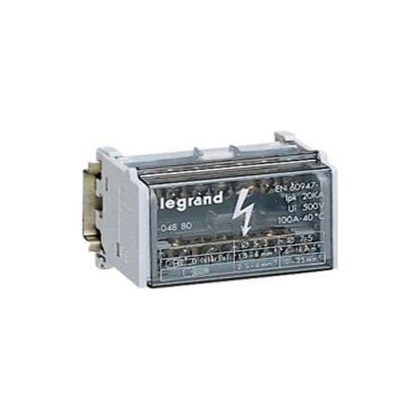 Répartiteur modulaire monobloc bipolaire à bornes 100A - 7 connexions par barreau - 4 modules (1/2)