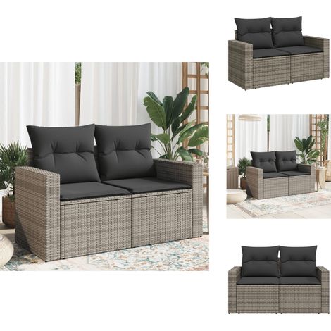 Canapé de jardin 2 places avec coussins gris résine tressée - Canapé De Jardin - Salon De Jardin - Meuble De Jardin - Résine Tressée - Rotin Synthétique (1/5)