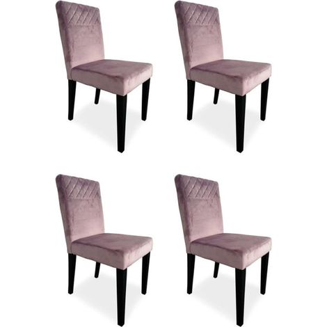 Lot de 4 Chaises Velours "Pipam" 82cm Rose (1/5)