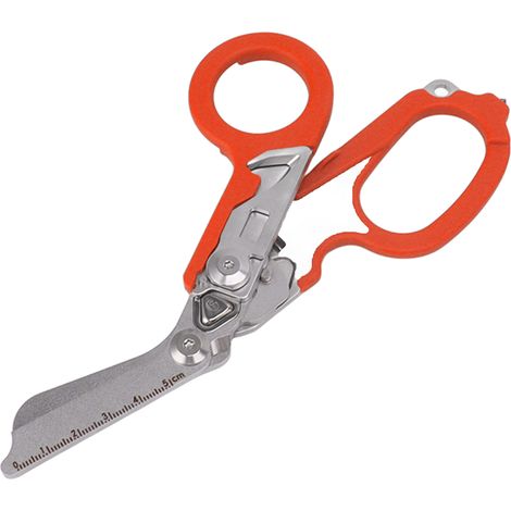 Ciseaux d'intervention d'urgence en acier inoxydable, multifonctionnels et pliables, pour le camping et les secours en extérieur (orange). (1/5)