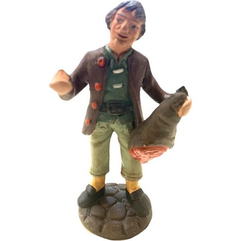 Pastore con prosciutto statuetta in terracotta artigianale per presepe napoletano da h 10 cm