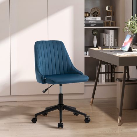 Fauteuil de bureau en velours bleu à hauteur réglable. Fauteuil ergonomique pivotant à 360° avec roulettes. 50 x 58 x 77-87 cm