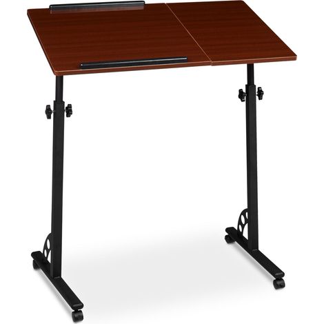 Tavolo per computer portatile regolabile con rotelle e ripiani girevoli 80 x 50 cm in MDF legno di ebano marrone 130005221