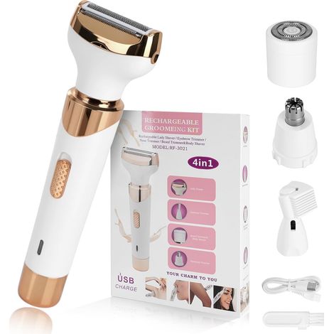 Épilateurs pour femmes, épilateur 4 en 1 pour le visage, tondeuse pour le visage, les sourcils et le nez, adapté à tous les types de peau, têtes amovibles et lavables (1/5)