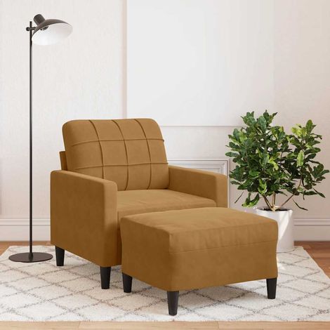 Fauteuil avec repose-pieds en velours marron, assise rembourrée, 1 fauteuil + 1 pouf - PANGIVO (1/5)
