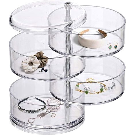 Boîte de rangement pour bijoux, boîte de rangement pour boucles d'oreilles pour femmes, boîte à bijoux rotative à 360 degrés, boîte de rangement cosmétique rotative, 4 compartiments