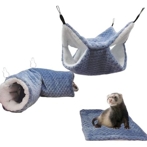 Lot de 3 hamacs pour rat, cochon d'Inde, tunnel suspendu et lit chaud, accessoires de cage pour furet, hamster, chinchilla, sucre planeur, (1/4)