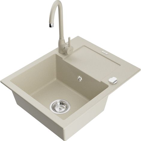 Mexen Enzo 1 Becken-Granitspüle mit Abtropffläche und Mischbatterie Telma, Beige - 6506-69-670200-69 (1/5)