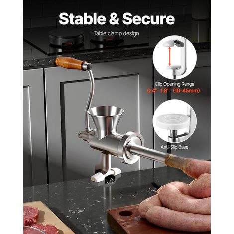Hachoir à Viande Manuel, Poussoir à Saucisses en Inox 304, Hachoir Manuel à Manivelle avec Serre-joint de Table, avec 2 Plaques de… (1/5)
