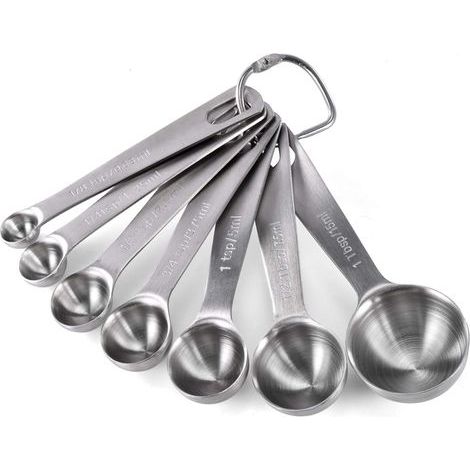 7-teiliges Messlöffel-Set: U-Taste Edelstahl 18/8 Küchenmesslöffel-Set (1/8 TL, 1/4 TL, 1/2 TL, 3/4 TL, 1 TL, 1/2 EL & 1 EL) für trockene und flüssige Zutaten (1/5)