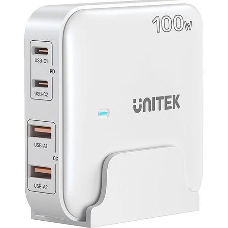 Cargador de red GaN - Unitek P1229AWH01-EU  100W 2x USB-C 2x USB-A (1/5)