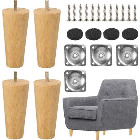 Gambe per tavolo in legno da 8 cm, set di 4 gambe coniche in legno massello per mobili, gambe di ricambio per mobili con piastre di montaggio e viti per divano letto, armadio, poltrona, sedia (vertica (1/5)
