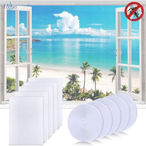 Lot de 5 Moustiquaires Fenêtre sans Perçage 130x155cm, Toile Moustiquaire Auto-Collante Filet Anti Moustique Fenêtre Store, Blanc (1/5)