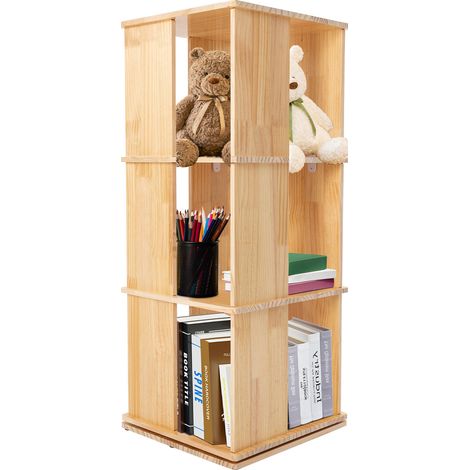 Étagère rotative, étagère en bois massif à 3 niveaux et pivotant à 360°, étagère verticale, meuble de rangement, idéale pour le salon ou la chambre, couleur bois naturel, 40 x 40 x 97 cm (1/5)