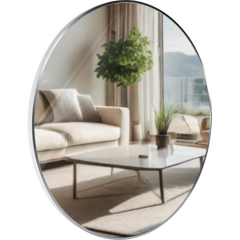 Miroir mural rond en métal argenté diamètre 80 cm 100008440 (1/5)