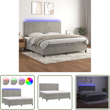 The Living Store Boxspringbett mit Matratze & LED Hellgrau 200x200 cm Samt - Boxspringbett - Samtbett - Luxusbett - Doppelbett - Schlafsofa (1/5)