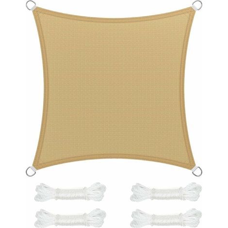 Sonnensegel 3 x 3 m, Sonnenschutz aus HDPE-Gewebe, atmungsaktiv, wasserdurchlässig, für Terrasse, Garten, Balkon, Camping, quadratisch, konkav, Sandgelb