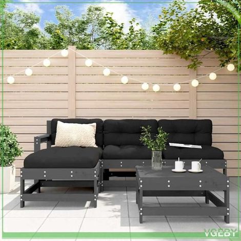 Salon de jardin - FAFEICY - 3186062 - Bois de pin massif - Design modulaire - Coussins gris (1/5)