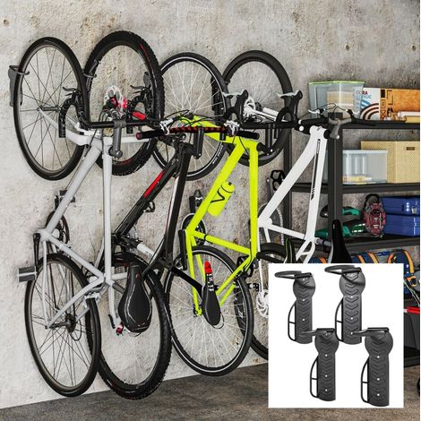 Support mural vélo vertical pliable, lot de 4, charge 30 kg par support, métal noir HAVRYA (1/4)