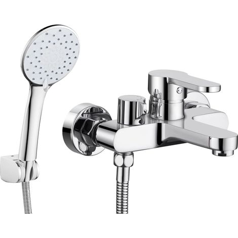 Mitigeur de Baignoire avec Pomme de Douche, Thermostatique Mural, acier inoxydable, Douchette 5 Modes, Flexible 1,5m, Système Anti-Brûlure, Norme G1/2 (avec Tête de Douche) (1/5)