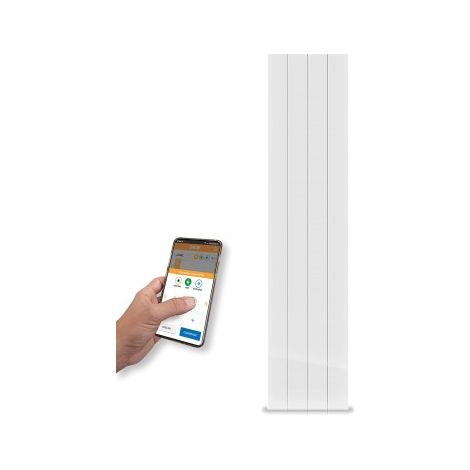 HJM – Radiateur à inertie sèche 1000 W vertical blanc – Connecté WiFi – Surface de chauffe 10-14 m² – Thermostat électronique avec 8 modes