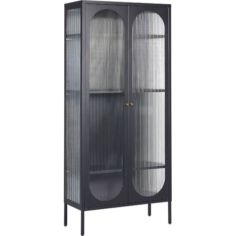 Vetrina moderna in acciaio nero e ante in vetro 181 cm Foxton