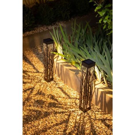 Lampe solaire métal ajourée 70 cm, design nature, ombres feuillagées, à fixer ou planter, top vente (1/5)