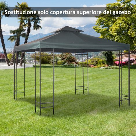 Toiture de remplacement pour gazebo à deux niveaux 3x3m résistant aux UV, gris anthracite (1/5)
