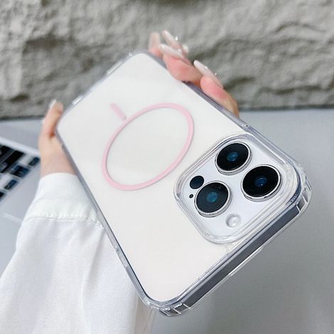 Étui de protection magnétique transparent pour iPhone (iPhone 12 Pro, rose)