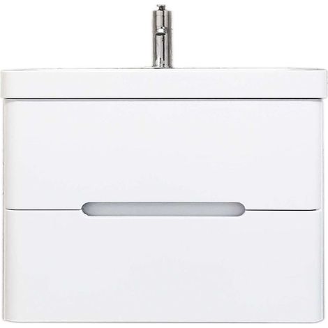 Meuble Salle de Bains avec vasque/lavabo FIDJI 80 suspendu laqué Blanc brillant avec plan en résine