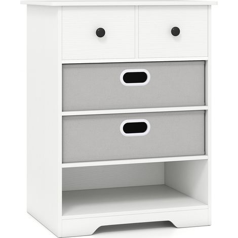 Commode à 4 Tiroirs avec Étagères Ouvertes, 58 x 42 x 75 cm, Table de Chevet Autoportante avec Kits Anti-basculement, Blanc (1/5)