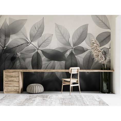 Papier peint nature branches darbres en noir et blanc - 150 x 250 cm (1/2)