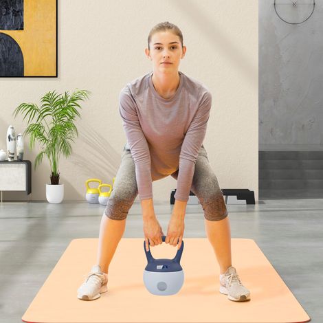Haltère Kettlebell 10kg - Édition FFHandball x .fr - Poids avec grip antidérapant, couleur gris-bleu (1/5)