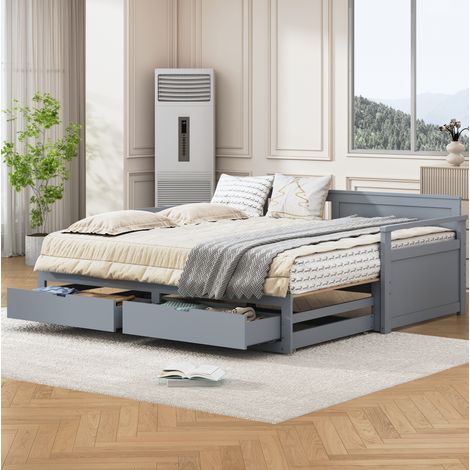 MEUBLIV Bettgestell 90x190 cm Grau – mit Ausziehbett und Stauraum, ohne Matratze (1/5)