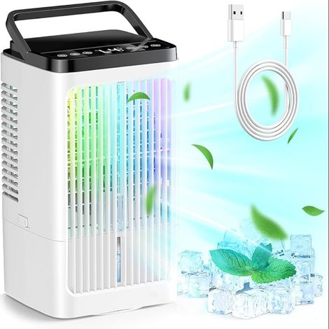 Climatiseur portable refroidisseur d'air LED minuterie camping bureau blanc (1/5)