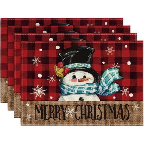 4 Pièces Arbres de Noël Neige Rose Napperons de Noël Tapis de Table D'Hiver pour Cuisine Salle à Manger Décoration L (1/4)