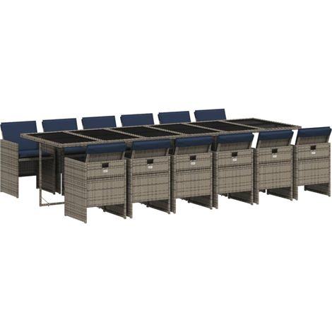 Maison Exclusive - 13-teiliges Garten-Ess-Set mit Kissen, grau, P