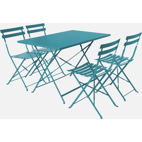 Mesa de jardín cuadrada plegable de metal, 4 sillas (1/5)