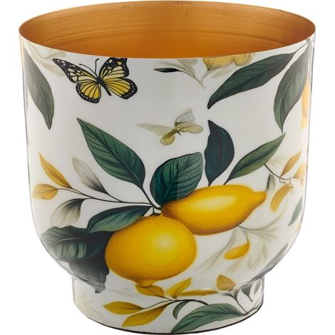 GASPER Lepuro Metallgefäß INSTYLE Blattdekor Zitrone Ø 21 cm x 20 cm gelb