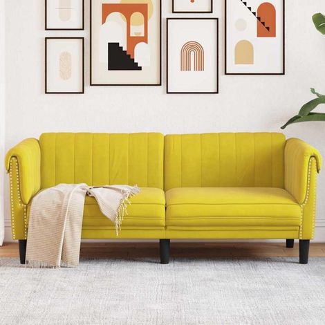 Sofa 2-Sitzer Gelb Samt Modern Gepolstert mit Kissen (1/5)