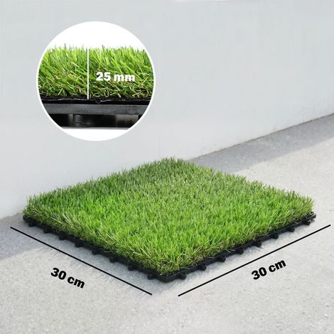 Lot de 22 dalles de gazon artificiel, 30 x 30 cm, avec système de drainage, soit 2 m² de surface couverte. (1/5)
