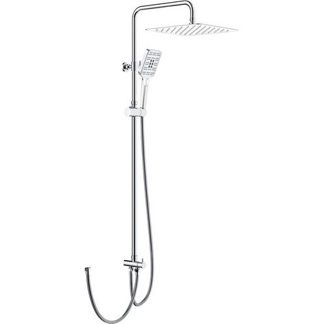 Colonne de Douche sans Robinetterie, Douche Set avec Inverseur, Acier Inoxydable Tête de Douche Carrée 30 30 cm, Pommeau de Douche de 3 Jets, Douche à Pluie Réglable en Hauteur, Chromé