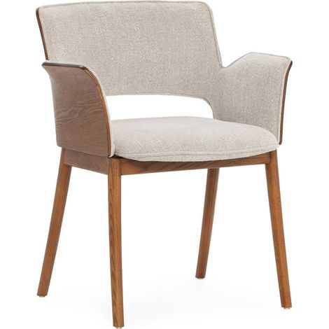 Chaise en bois noyer et tissu blanc cassé - noyer et blanc cassé (1/5)