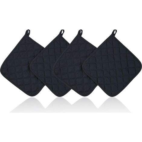 Presine, set da 4, cotone, con custodia, 17 x 17 cm, lavabili e antiscivolo, per forno, cucina, pasticceria, nero (1/5)