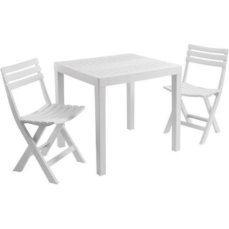 Set tavolo e 2 sedie chiudibili in resina bianca con effetto doghe Club