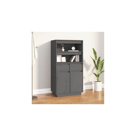 Buffet haut Gris 60x40x116,5 Bois massif de pin (1/5)