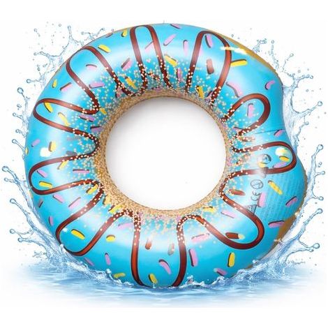Brauner, aufblasbarer, donut-förmiger Schwimmring, 120 cm Durchmesser, mit Bissmarkierung – Pool- und Wasserschwimmring mit Getränkehalter für Erwachsene und Kinder (1/2)