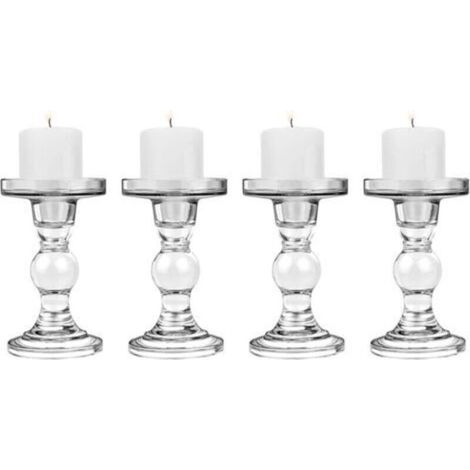 4 PCS Bougeoirs en Verre, (8 8.5 14 cm) Chandelier avec Base Ronde, Support Stable pour Bougie Conique, Décoration Table Style Moderne pour Fête Maison Mariage, Transparent (1/5)